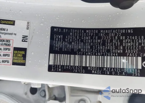 2022 Toyota Corolla Xse from USA, damaged, VIN 5YFT4MCE4NP126844